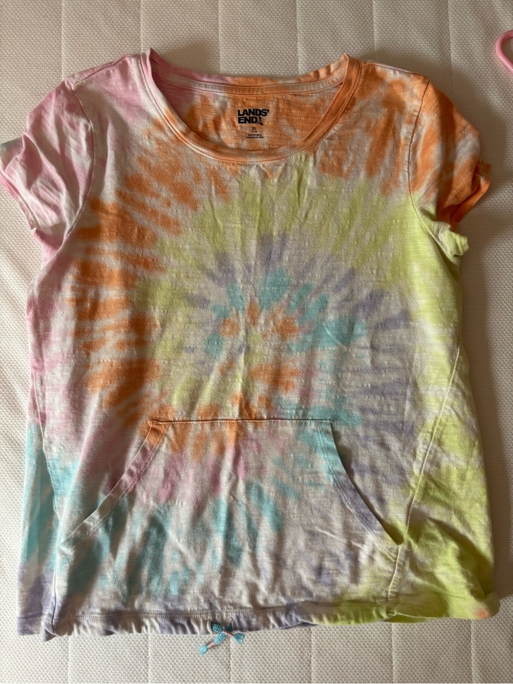 Lands' End Girls' Pastel Tie-Dye Short Sleeve Tee - Pink, Orange, Yellow, Blue